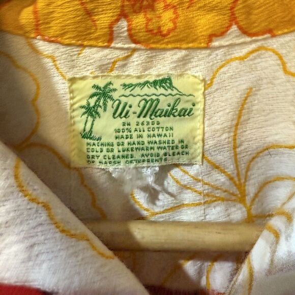 Vtg RARE Ui-Maikai Hawaiian Shirt Medium BARKCLOTH Cotton RN#26300 Floral Stain - Picture 8 of 12